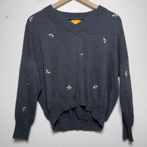 Brodie WISPR Women Cotton Silk Sweater Small Gray Embroidered Bees Novelty